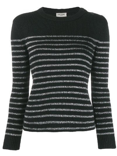 Shop Saint Laurent Round-neck Striped Knitwear In Black