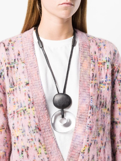 Shop Monies Wood And Leather Drop Necklace In Black