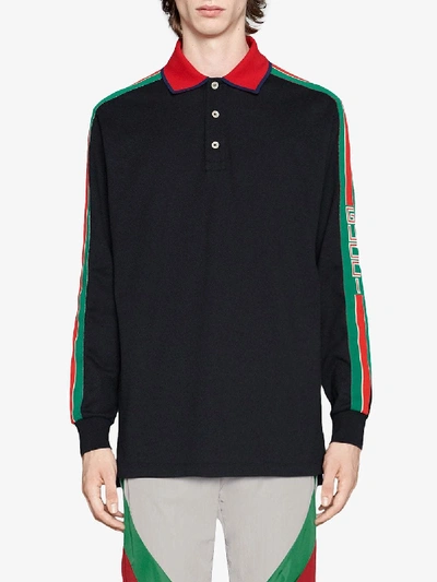 Shop Gucci Cotton Polo Shirt With Logo In Black