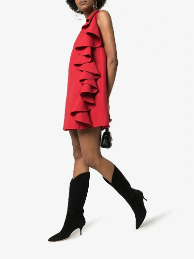 Shop Valentino Wool Short Dress In Red