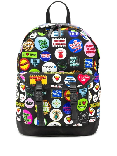 Shop Versace Printed Backpack With Leather Inserts In Multicolor