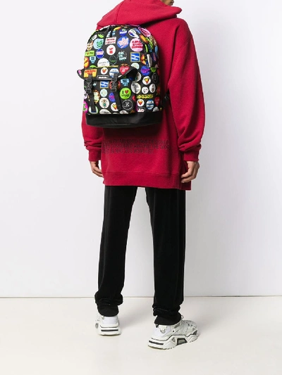 Shop Versace Printed Backpack With Leather Inserts In Multicolor