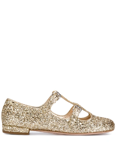 Shop Miu Miu Glitter Ballet Flat In Grey