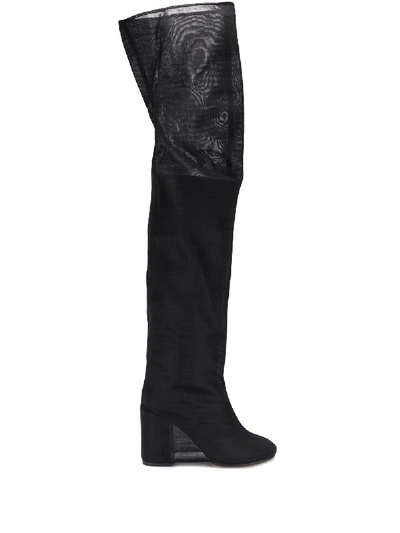 Shop Mm6 Maison Margiela Leather Thigh-high Boots In Black