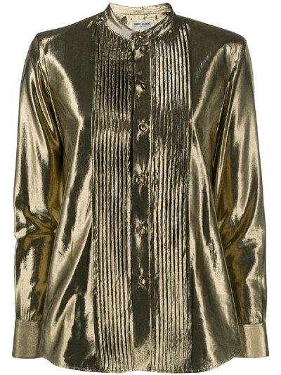 Shop Saint Laurent Lame Shirt In Gold