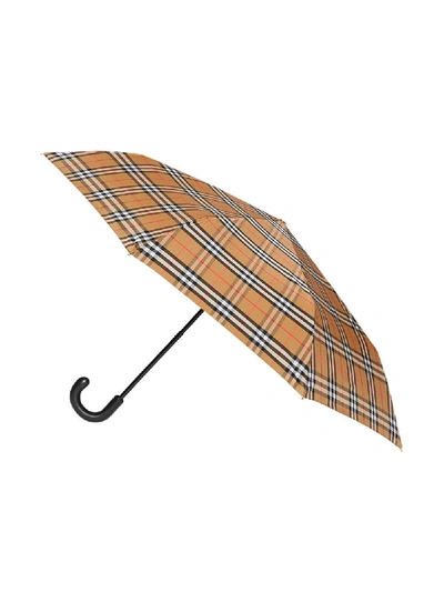 Shop Burberry Check Motif Umbrella In Yellow