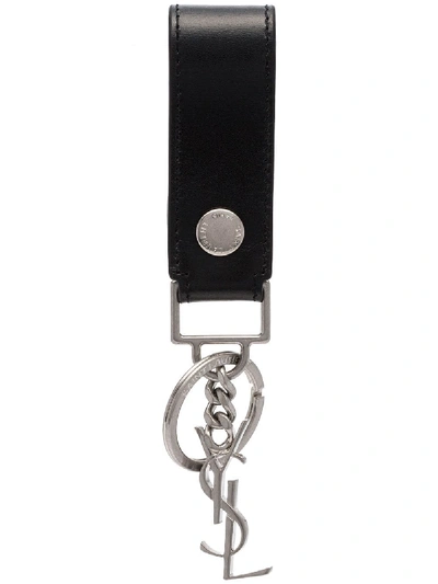 Shop Saint Laurent Black Leather Keychain