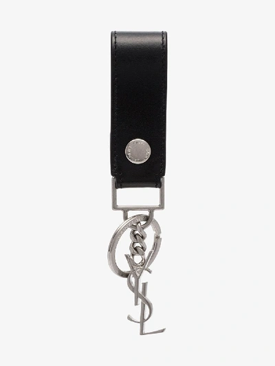Shop Saint Laurent Black Leather Keychain