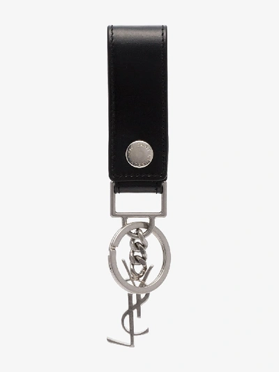 Shop Saint Laurent Black Leather Keychain