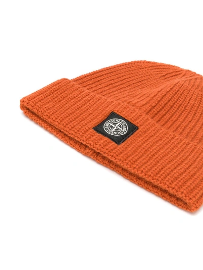 Shop Stone Island Logo Print Hat In Orange