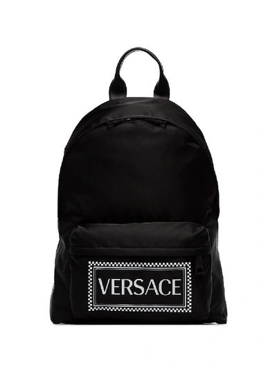 Shop Versace Logo Backpack In Black