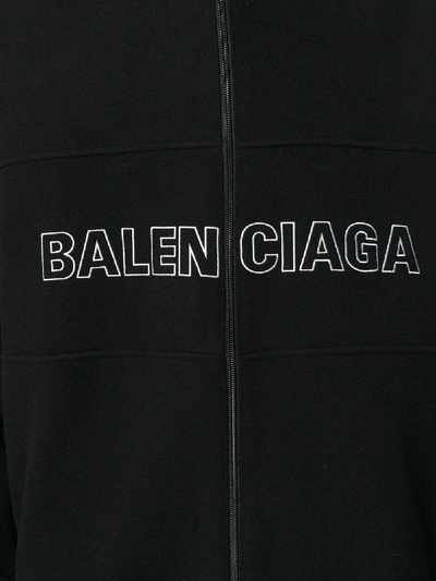 Shop Balenciaga Zip Up Logo Jacket In Black