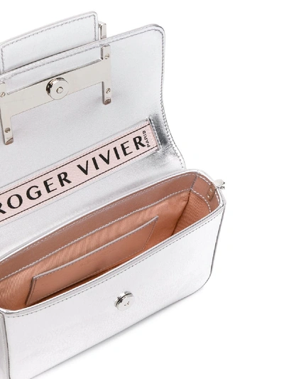 Shop Roger Vivier Tres Vivier Micro Leather Bag In Silver