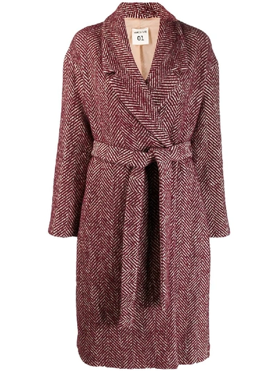 Shop Semicouture Long Coat With Belt In Violet