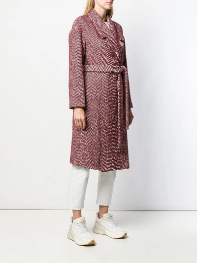 Shop Semicouture Long Coat With Belt In Violet