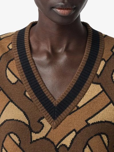 Shop Burberry Wool V-necked Jumper In Brown