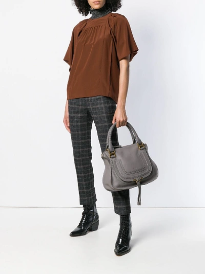 Shop Chloé Marcie Leather Shoulder Bag In Grey