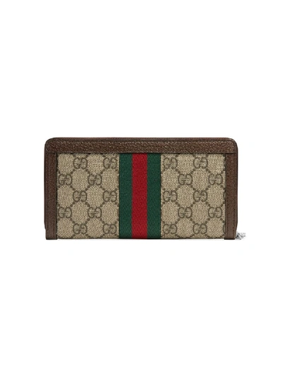 Shop Gucci Ophidia Leather Zip Around Wallet In Brown