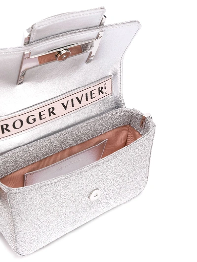 Shop Roger Vivier Tres Vivier Micro Leather Clutch In Silver