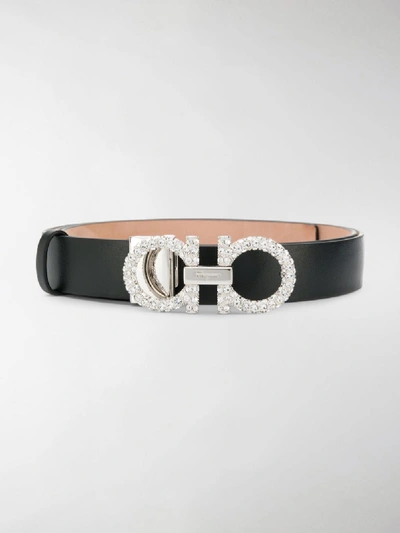 Shop Ferragamo Leather Crystal Embellished Belt In Black