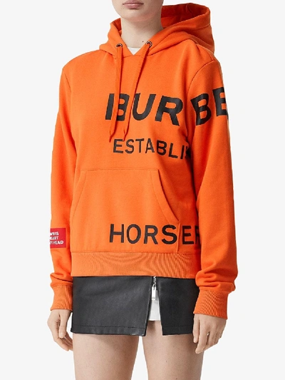 Shop Burberry Logo Cotton Hoodie In Orange
