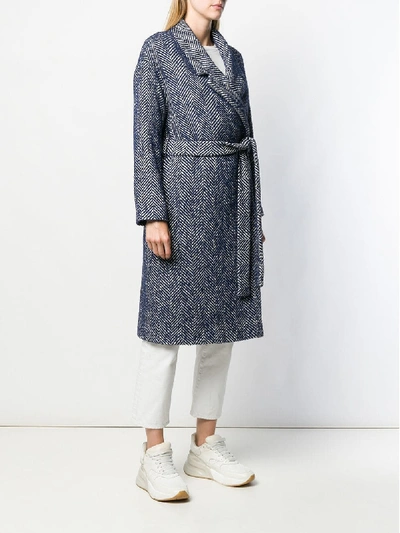 Shop Semicouture Long Coat With Belt In Blue