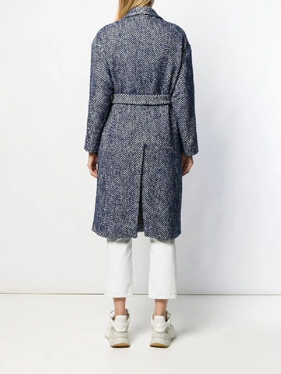 Shop Semicouture Long Coat With Belt In Blue