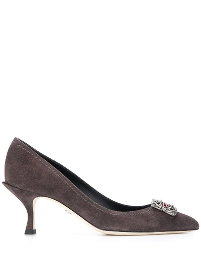 Shop Dolce & Gabbana Leather Pumps In Grey