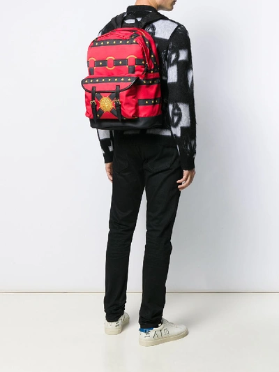 Shop Versace Backpack With Leather Inserts In Multicolor