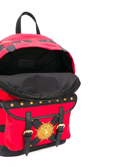 Shop Versace Backpack With Leather Inserts In Multicolor