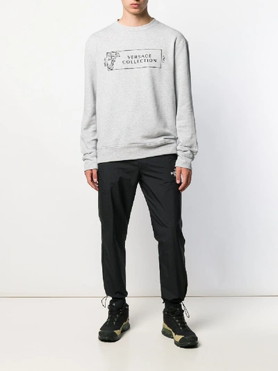 Shop Versace Logo Print Cotton Sweatshirt In Grey