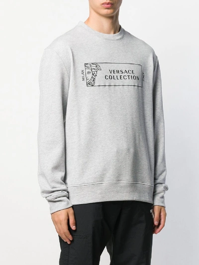 Shop Versace Logo Print Cotton Sweatshirt In Grey