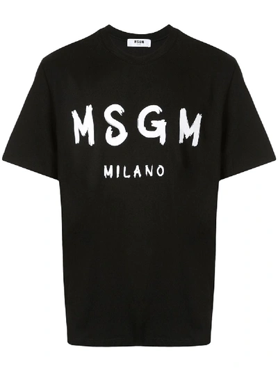 Shop Msgm Logo Print Cotton T-shirt In Black