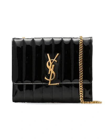 Shop Saint Laurent Vicky Leather Chain Wallet In Black