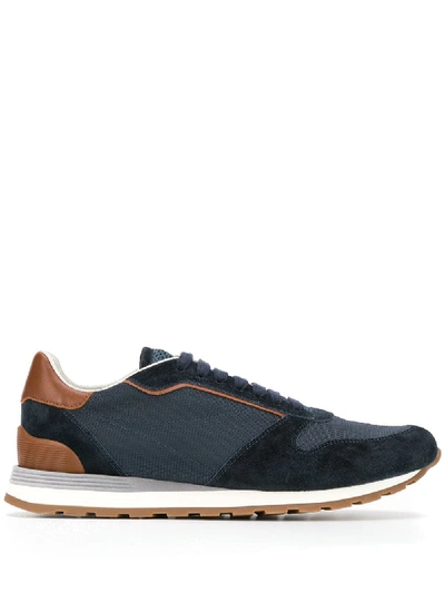 Shop Brunello Cucinelli Suede Mesh Panelled Sneakers