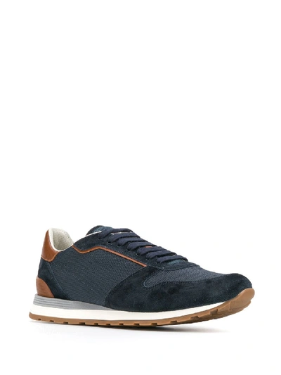 Shop Brunello Cucinelli Suede Mesh Panelled Sneakers