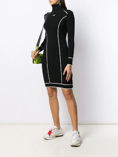 Shop Off-white Turtleneck Dress With Logo In Black