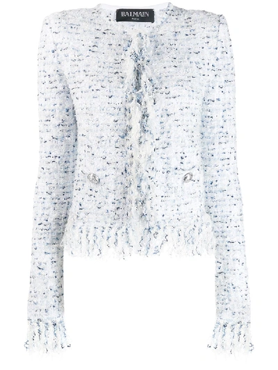 Shop Balmain Tweed Jacket In White