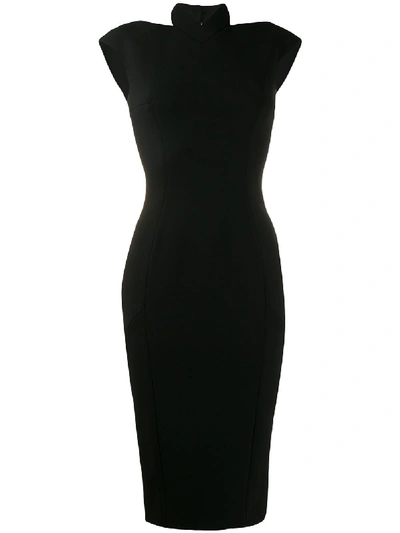 Shop Victoria Beckham Cap Sleeve Panelled Fitted Dress In Black