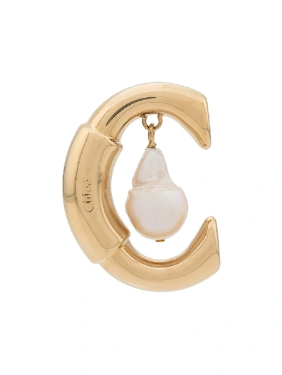 Shop Chloé Pearl Earrings In Gold