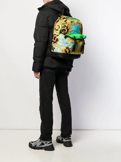 Shop Versace Backpack With Leather Inserts In Green