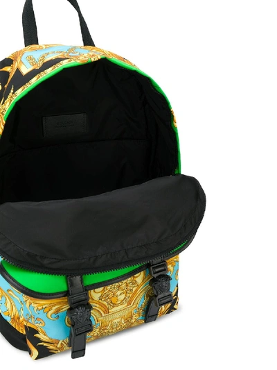 Shop Versace Backpack With Leather Inserts In Green