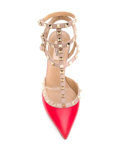 Shop Valentino Rockstud Leather Pumps In Red