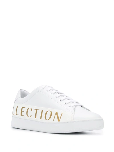 Shop Versace Logo Leather Sneakers In White