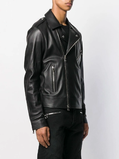 Shop Balmain Leather Jacket In Black