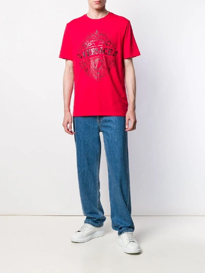 Shop Versace Logo Print Cotton T-shirt In Red