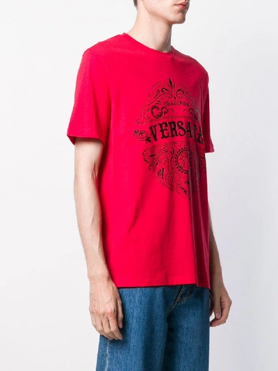 Shop Versace Logo Print Cotton T-shirt In Red