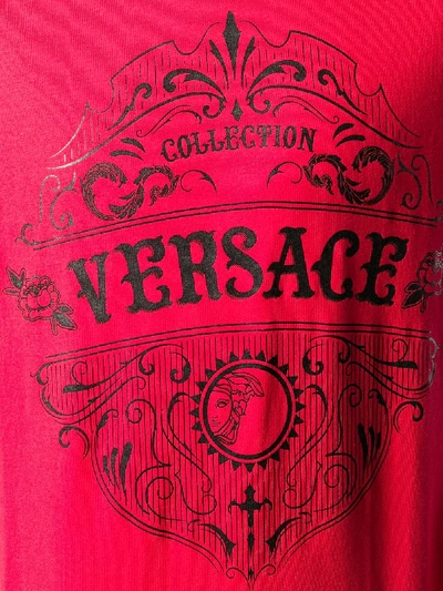 Shop Versace Logo Print Cotton T-shirt In Red