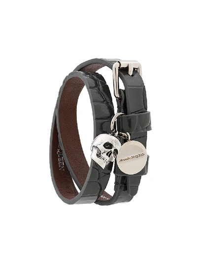 Shop Alexander Mcqueen Leather Bracelet In Grey