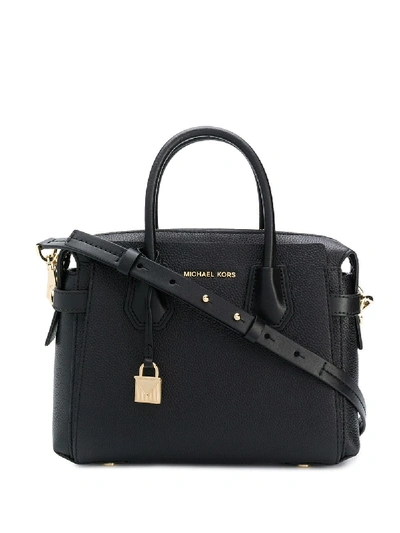 Shop Michael Michael Kors Mercer Small Leather Handbag In Black